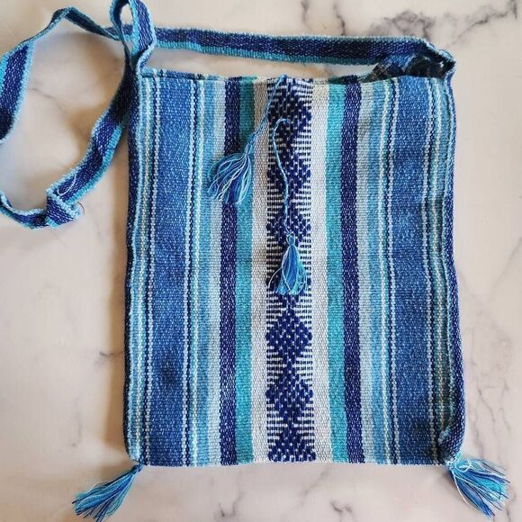 Mexican striped rug messenger shoulder bag tassel - Picture 1 of 3